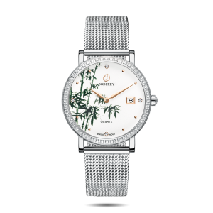 flower swiss quartz movement watch | silver & bamboo