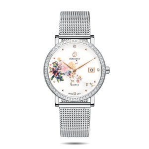 flower swiss quartz movement watch | silver & chrysanth