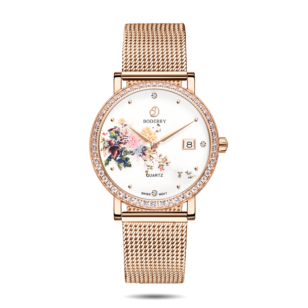 flower swiss quartz movement watch | rose gold & chrysanth flower swiss quartz movement watch | rose gold & chrysanth