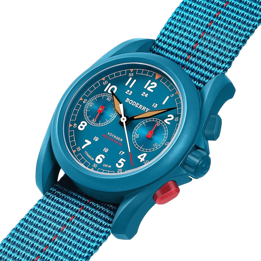 voyager chronograph titanium mechanical field watch, 100m water resistant | cerulean blue voyager chronograph titanium mechanical field watch, 100m water resistant | cerulean blue