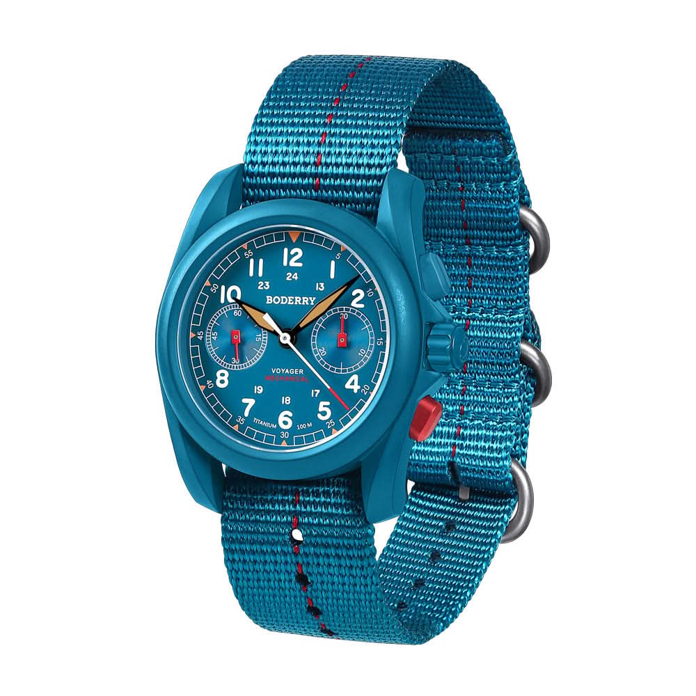 voyager chronograph titanium mechanical field watch, 100m water resistant | cerulean blue voyager chronograph titanium mechanical field watch, 100m water resistant | cerulean blue