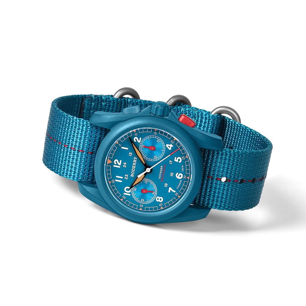 voyager chronograph titanium mechanical field watch, 100m water resistant | cerulean blue voyager chronograph titanium mechanical field watch, 100m water resistant | cerulean blue