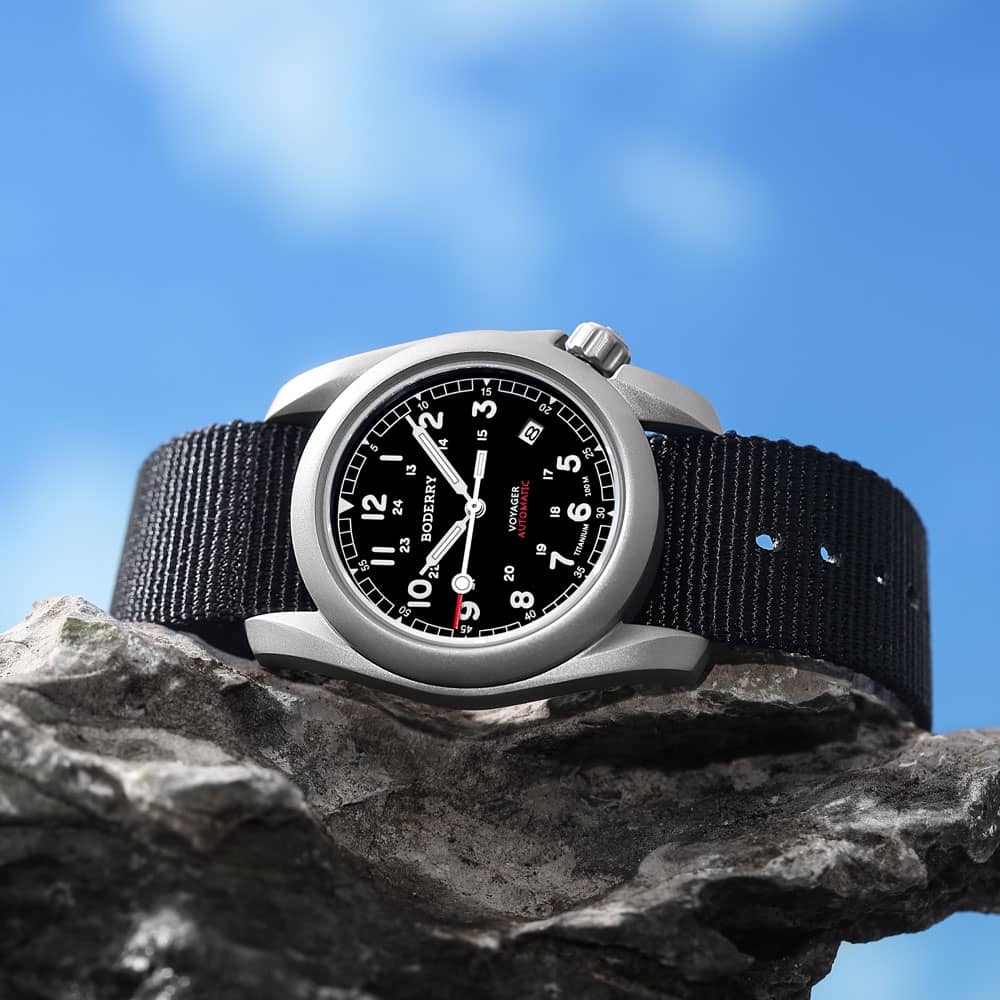 voyager 100m waterproof titanium automatic field watch | black voyager 100m waterproof titanium automatic field watch | black