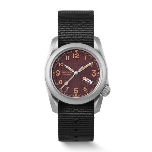 voyager 100m waterproof titanium automatic field watch | claret day,date