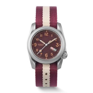 voyager 100m waterproof titanium automatic field watch | claret red day,date