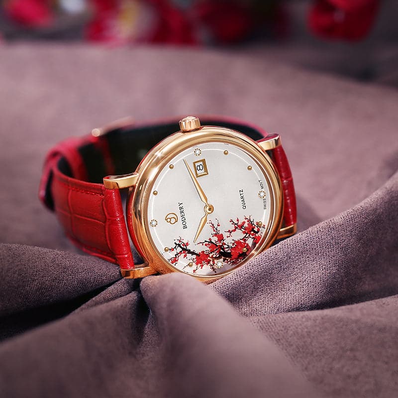 flower swiss quartz movement watch | rose gold & plum blossom flower swiss quartz movement watch | rose gold & plum blossom