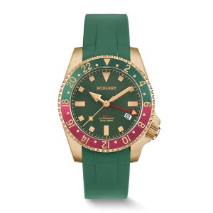 admiral gmt 200m waterproof bronze automatic diver watch | green