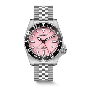 admiral gmt 200m waterproof titanium automatic diver watch | pink (ceramic bezel)