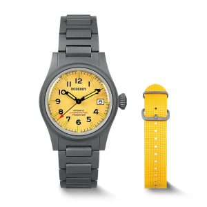 landmaster 100m waterproof titanium automatic field watch | yellow bracelet