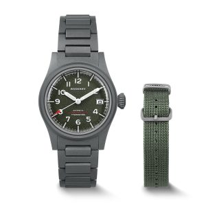 landmaster 100m waterproof titanium automatic field watch | green bracelet
