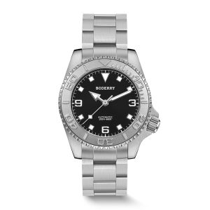 admiral 3 hand no date 200m waterproof titanium automatic diver watch | jet black