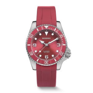 admiral 3 hand no date 200m waterproof titanium automatic diver watch | coral red(ceramic bezel)