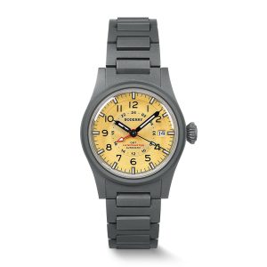landmaster gmt – titanium automatic tritium field watch | yellow bracelet