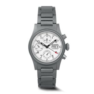 landmaster chronograph – titanium automatic tritium field watch | white bracelet