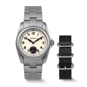 voyager s72 – 72 hour power reserve titanium automatic field watch, 100m water resistant | cream/bracelet