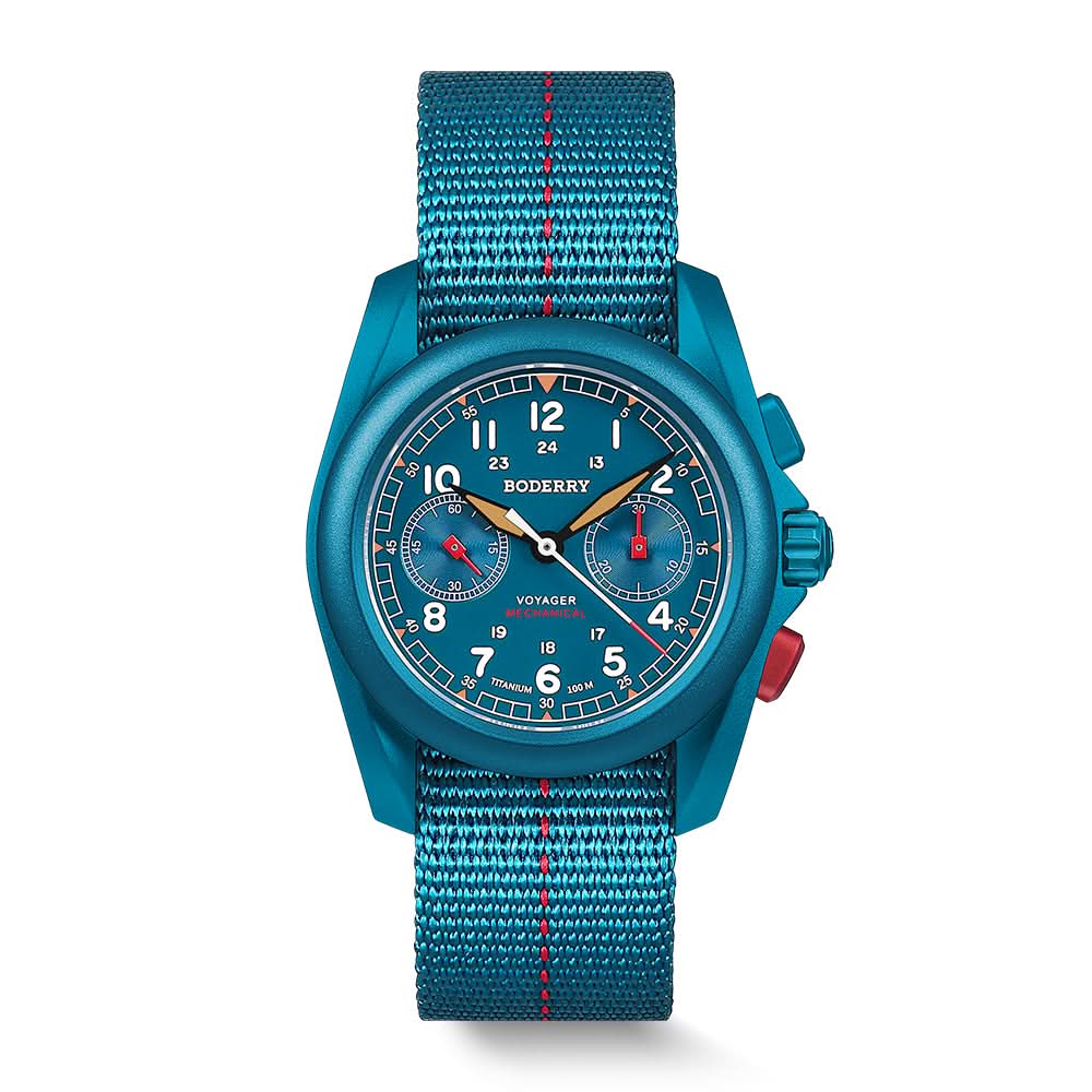 voyager chronograph titanium mechanical field watch, 100m water resistant | cerulean blue voyager chronograph titanium mechanical field watch, 100m water resistant | cerulean blue