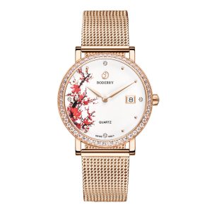 flower swiss quartz movement watch | rose gold & plum blossom