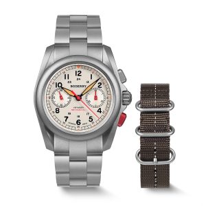 voyager chronograph titanium mechanical field watch, 100m water resistant | cream/bracelet