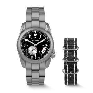 voyager 38 100m waterproof titanium field watch | black bracelet