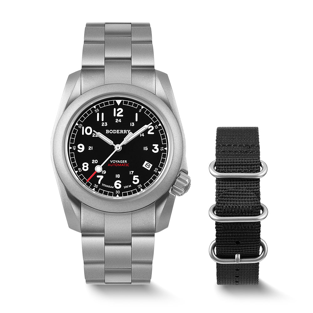 voyager 100m waterproof titanium automatic field watch | black bracelet voyager 100m waterproof titanium automatic field watch | black bracelet