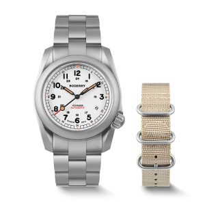 voyager 100m waterproof titanium automatic field watch | white bracelet