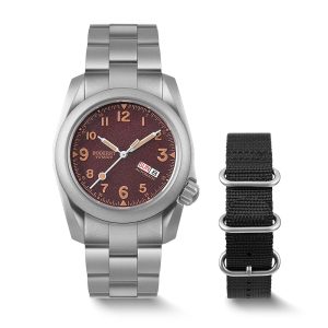 voyager 100m waterproof titanium automatic field watch | claret bracelet