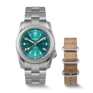 voyager 100m waterproof titanium automatic field watch | peacock green bracelet